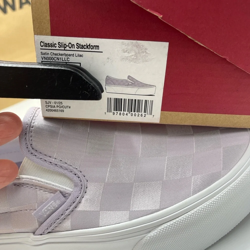 Vans Classic Slip-On Stackform Satin Checkerboard Lilac VN000CN1LLC Platform